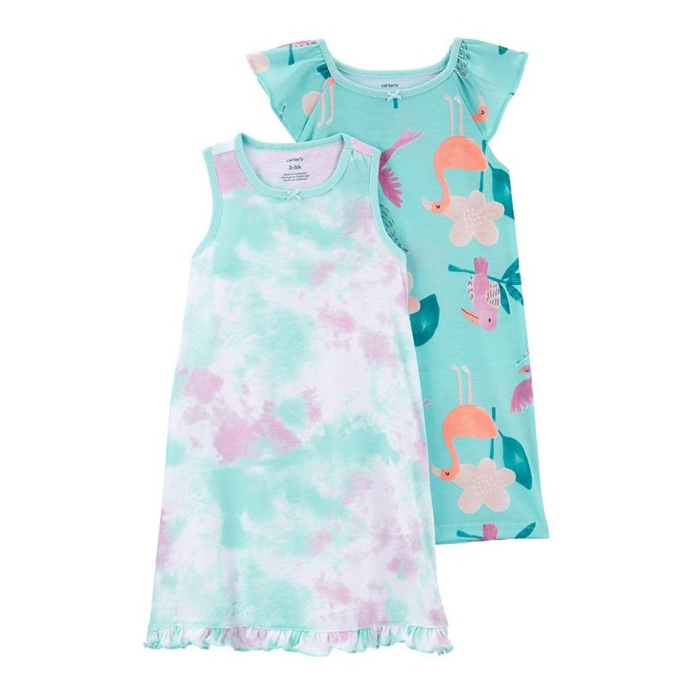 Brand new Carter's size 8-10 2 pack girl's nightgowns tie-dye birds flamingos